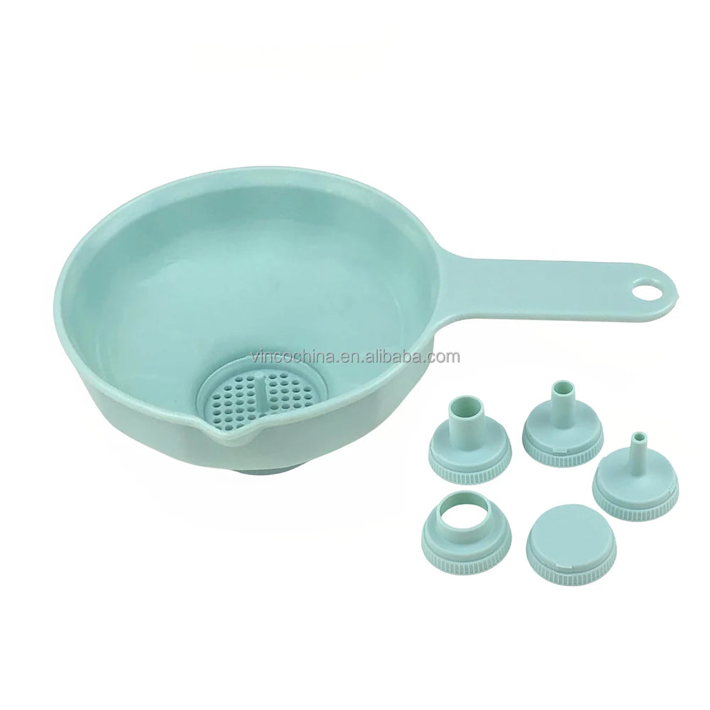 Plastic Wide Mouth Kitchen Funnels with Detachable 4 Different Sizes Spout and Strainer
