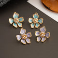 Natural Freshwater Pearl Oil Painting Flower Stud Earrings Vintage Brass With Zircon Silver Pins Jewelry Earrings for Women Gift