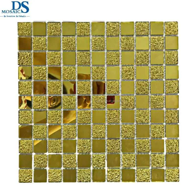 Luxury Golden Glossy Mix Rough Surface Shining Wall Tiles Bathroom Kitchen Backsplash Mirror Glass Square Mosaic Tile