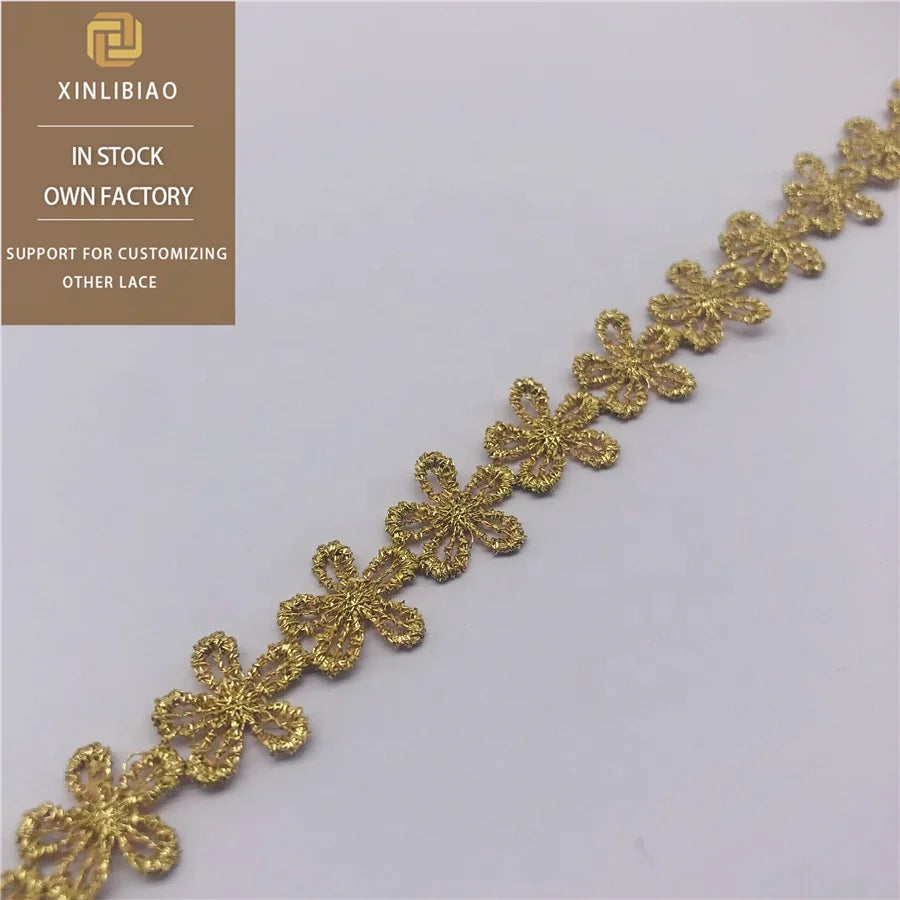 Five-leaf Flowers Gold Lace Small bar Code Clothing Accessories Dress DIY Handmade Skirt Accessories Manufacturers Direct Sales