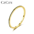 CZCITY Women 14K Gold Plated Women Silver Finger Rings Black Paint Line CZ Engagement Ring