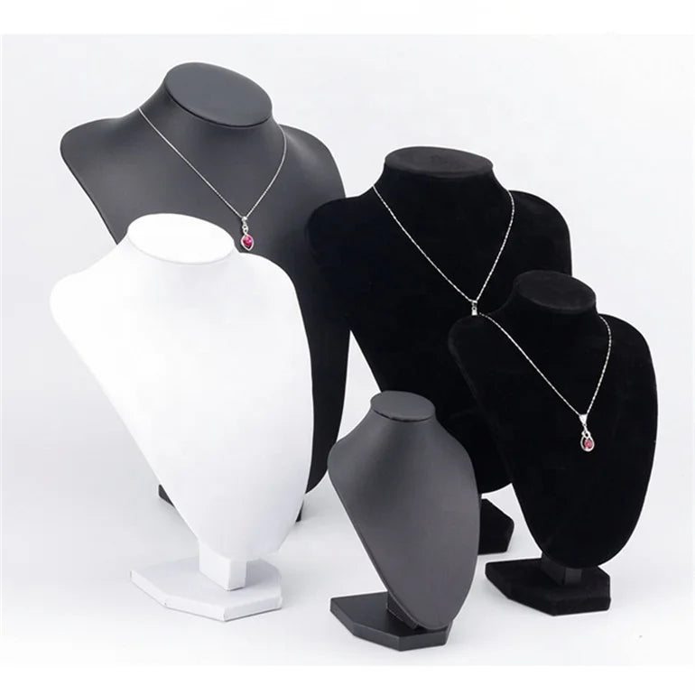 Earring Stand Necklace Display Card with Bag Black Jewelry Iron Wood Card and Grey Flannelette Holder 4 Tray White Acrylic Bust