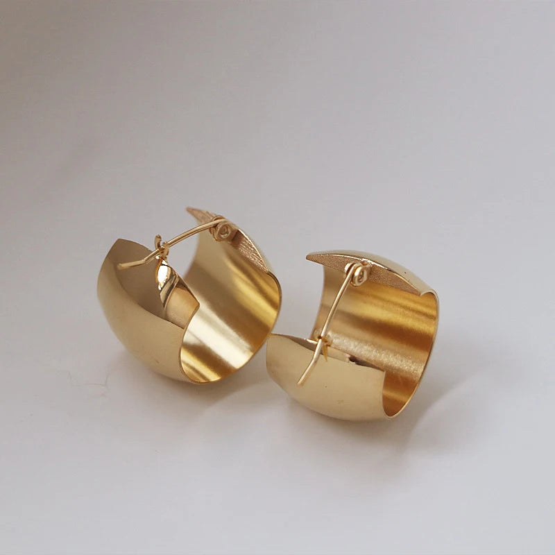 INS French Elegant 18K Gold Plated Stainless Steel Hypoallergenic Chunky Thick Hoop Earrings Minimalist Jewelry