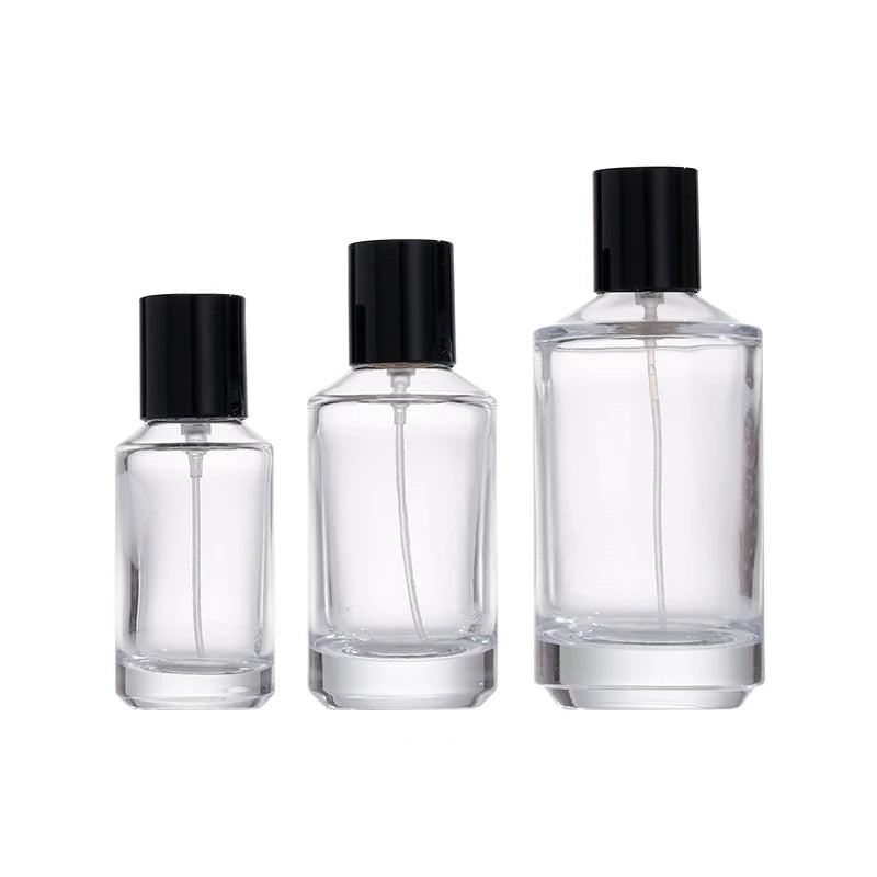BYPE Luxury Perfume Bottle 30ml 50ml 100ml Black Cap Empty Perfume Atomizer with Pump Sprayer Thick Bottom and Black Cap