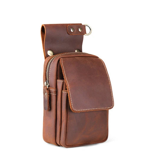 Newest Vintage Crazy Horse Leather Men's Hiking Fanny Pack Belt Bag Phone Waist Pocket Mobile Phone Bag Boshiho BOSA2004032 MegaBDM