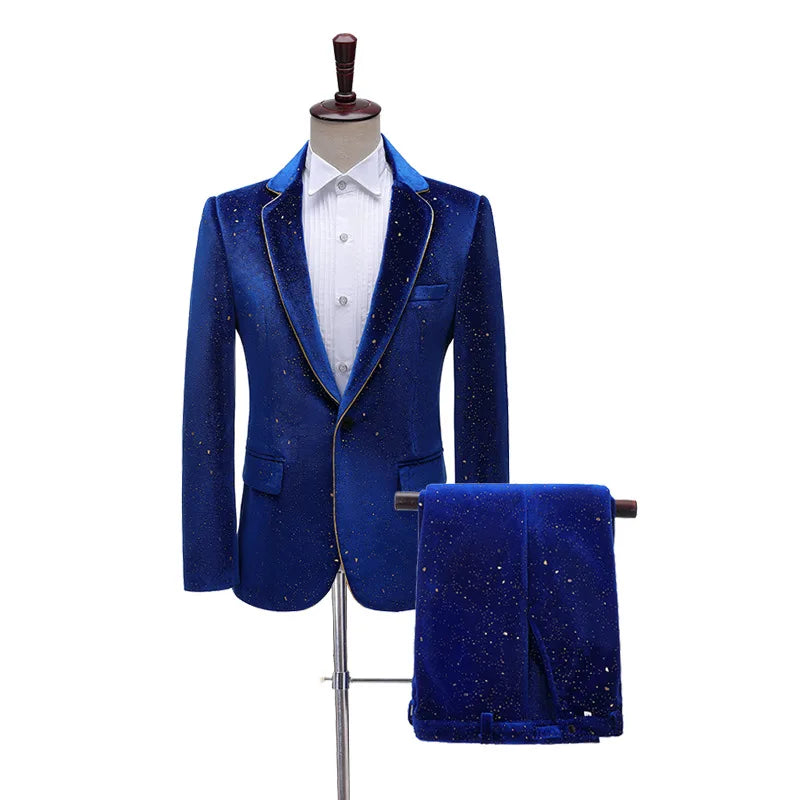 New Arrival Men'S Stage Tuxedo Velvet Gold-Trimmed Suit Suit Singer Mc Performance Color Men Suits