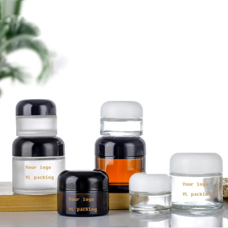 Luxury Frosted Matte Clear Black Amber Brown Glass Cosmetic Cream Jar 15g 20g 30g 50g 60g White Gold Plastic Unique Skin Care