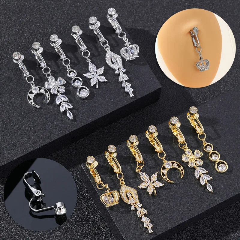 Gaby New Arrive Belly Rings Fake Moon Flower Design  Clip on Belly Ring Non Piercing Wholesale Body Jewelry