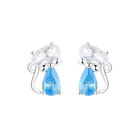 Yaeno Jewelry Cute Kitty with Bow Tie Earrings Piercing Jewelry in Pure Silver 925