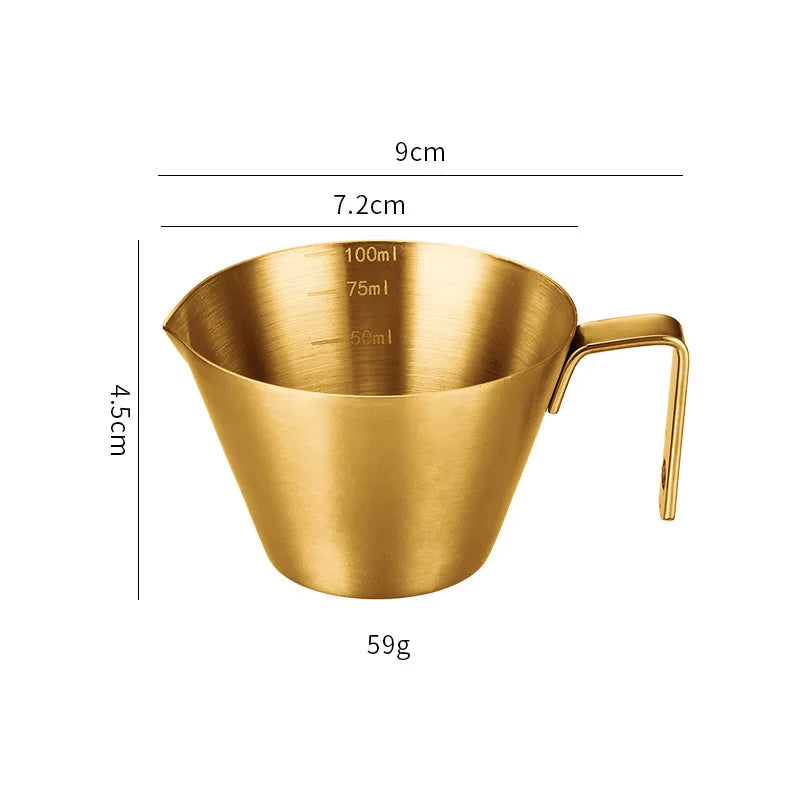 PURPLESEVEN Stainless Steel 100ml Espresso Measuring Cup Espresso Shot Cups and Spout Coffee Milk Frothing Pitcher With Handle