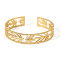 Wholesale Retro Stainless Steel Gold Plated Creative Hollow Leaf Pattern Cuff Bangle for Women Men Jewelry