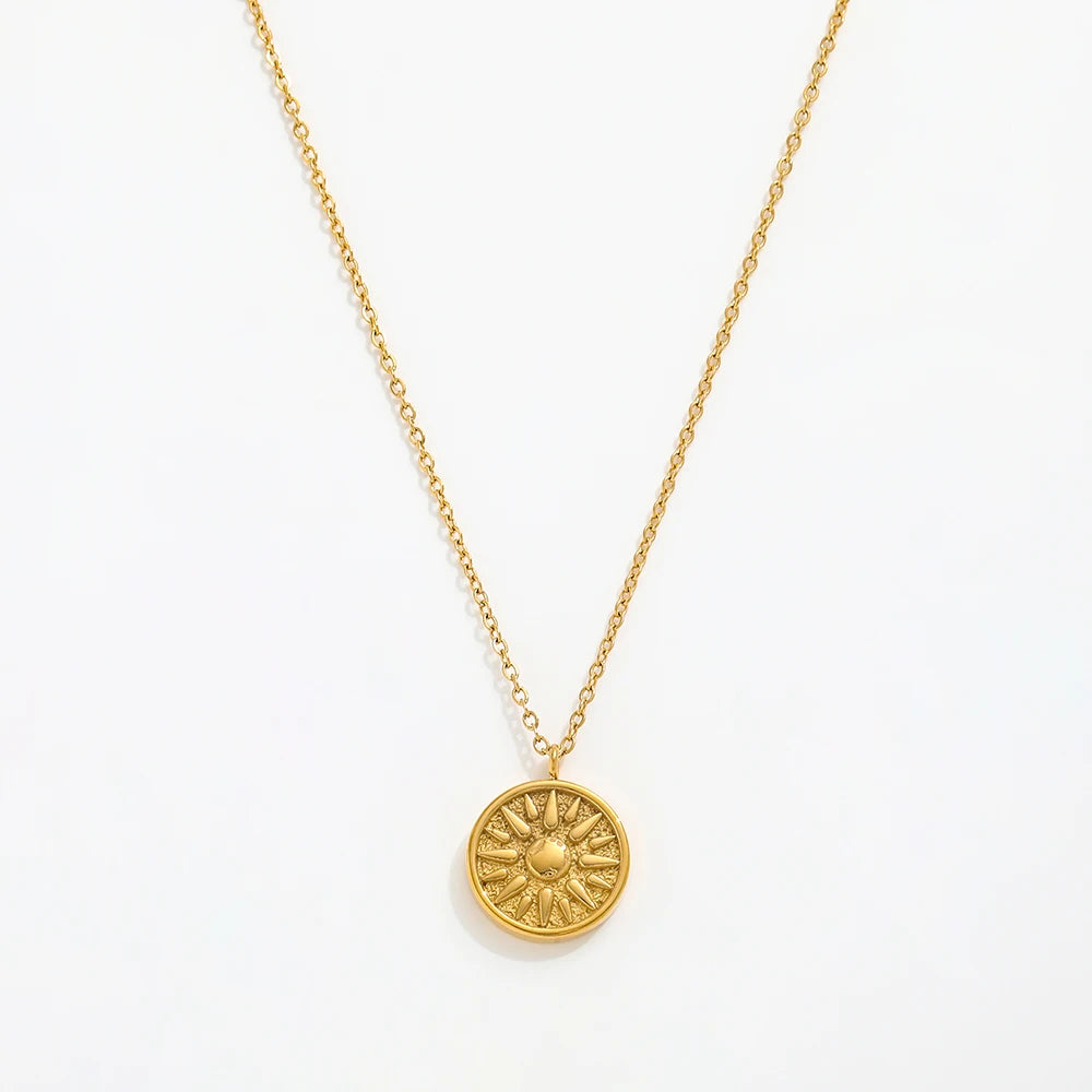 Fenny 18K Gold Plated Waterproof Classic Unique Sun Burst Pendant Necklace Trendy for Women Stainless Steel Jewelry Wholesale
