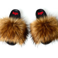 Fashion Fox Custom Logo Furry Fur Ball Kids Faux Fur Slippers for Women