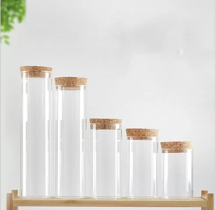 Direct Sale High Borosilicate Transparent Glass Tube Bottle with Roll-on Cork and Wooden/Bamboo Lid for Lab Tests