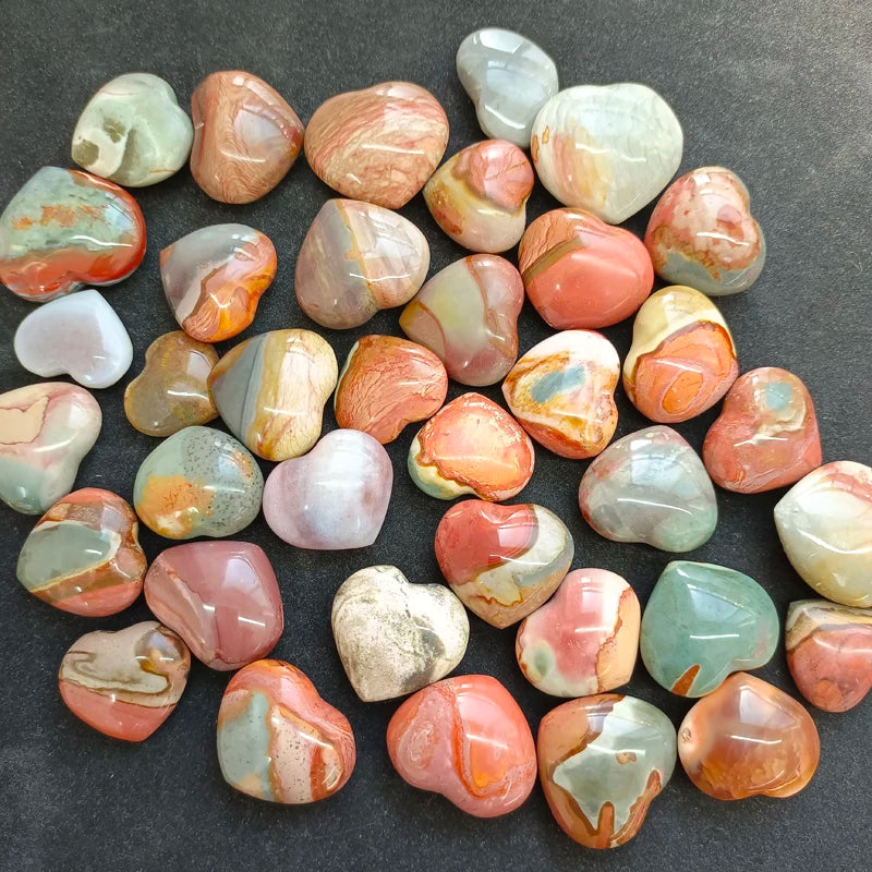 Hot Selling Ocean Stone Hearts Healing Crystal Crafts Polychrome Stone Heart for Wedding Gift
