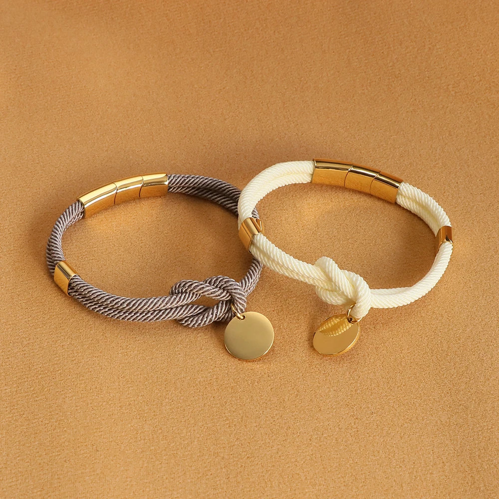 Custom Blank Disc  Braided White Rope Bracelet for Girls With Magnetic Clasp