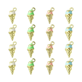 3D Enamel Ice Cream Cone Charms Golden Summer Ice Food Charms Sweet Dessert Charms for Jewelry Making Crafts