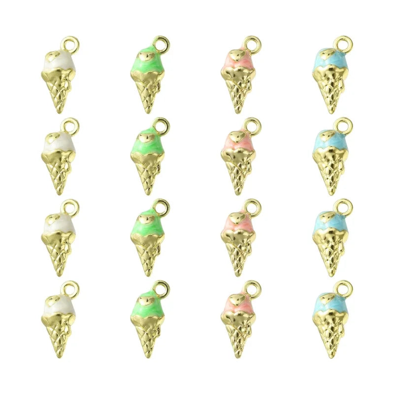 3D Enamel Ice Cream Cone Charms Golden Summer Ice Food Charms Sweet Dessert Charms for Jewelry Making Crafts