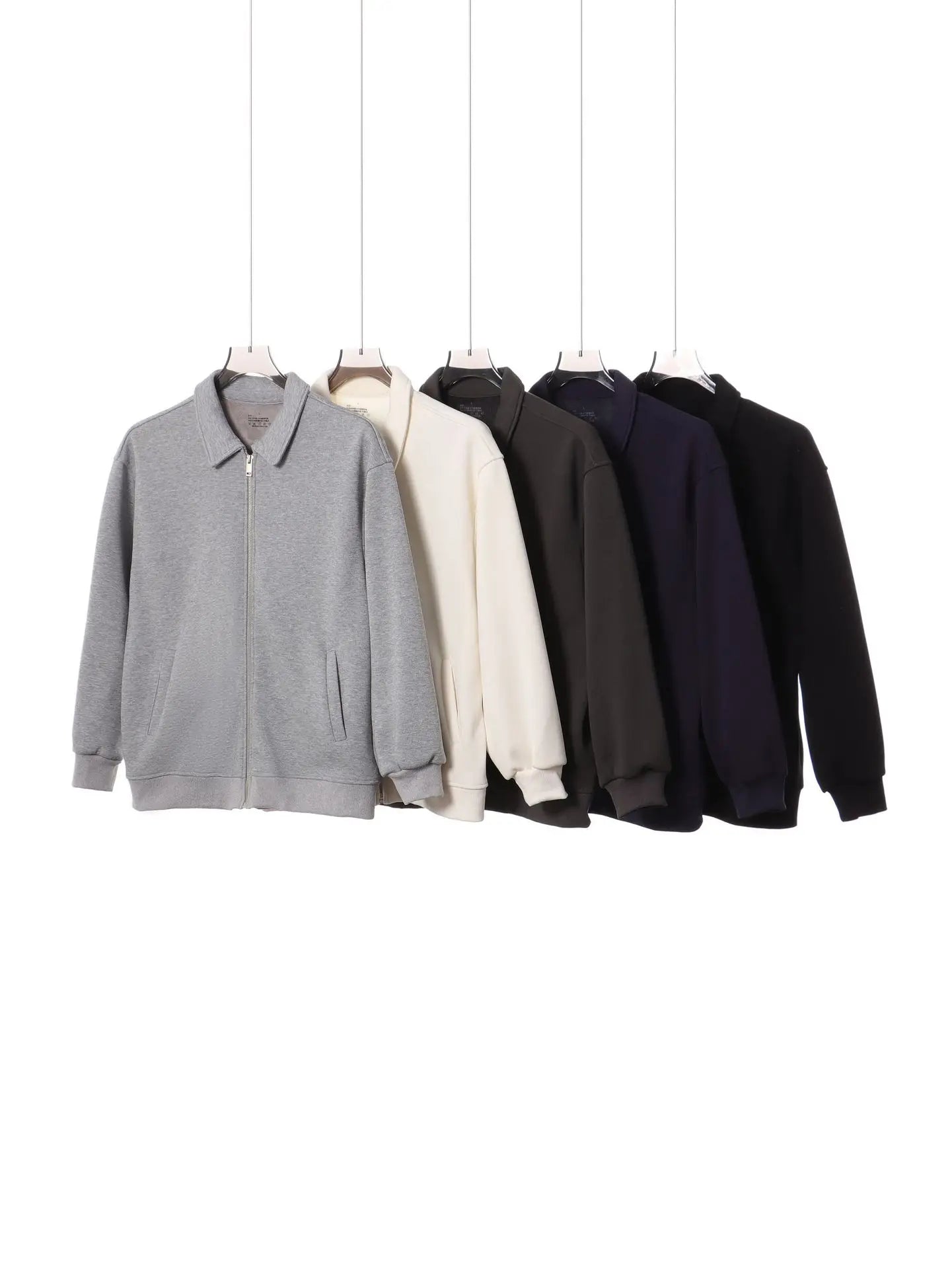 Vintage Heavyweight 420g Fleece-Lined Solid Color Polo Collar Zipper Jacket Men's Sports Casual Jacket High-Quality Manufacturer