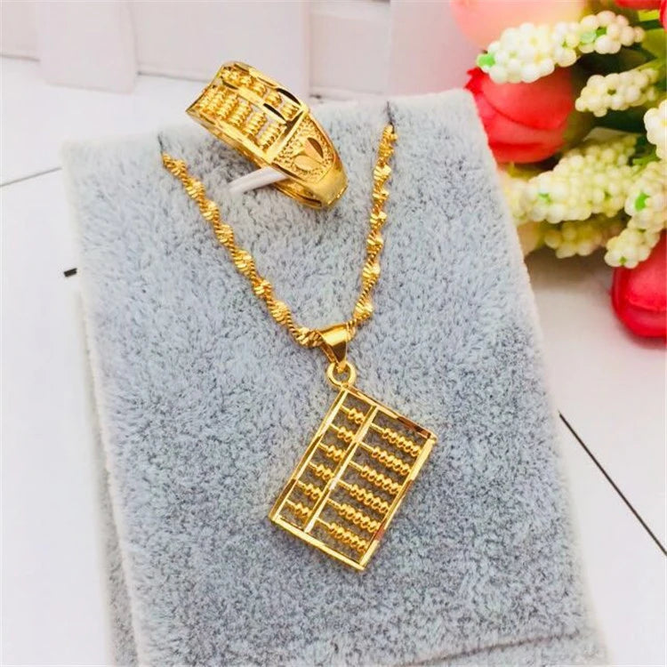 Dubai Gold Gold Plated Ruyi Abacus Ring Abacus Pendant Abacus Jewelry Set Fashion Gift