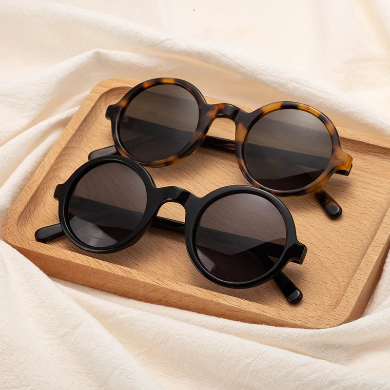 Vintage Retro Brand Men's Sunglasses Round Acetate Frame with Polarized Tac Lenses