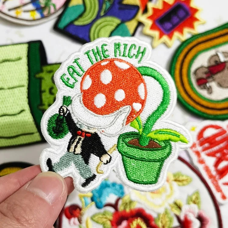 Fashion Custom Logo Designs Bags Self-adhesive Printed Iron on Embroidery Patch for Hats