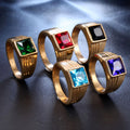 Latest Design Trendy Titanium Gemstone Ring Hip Hop Cubic Square Shape Zircon Rings for Men