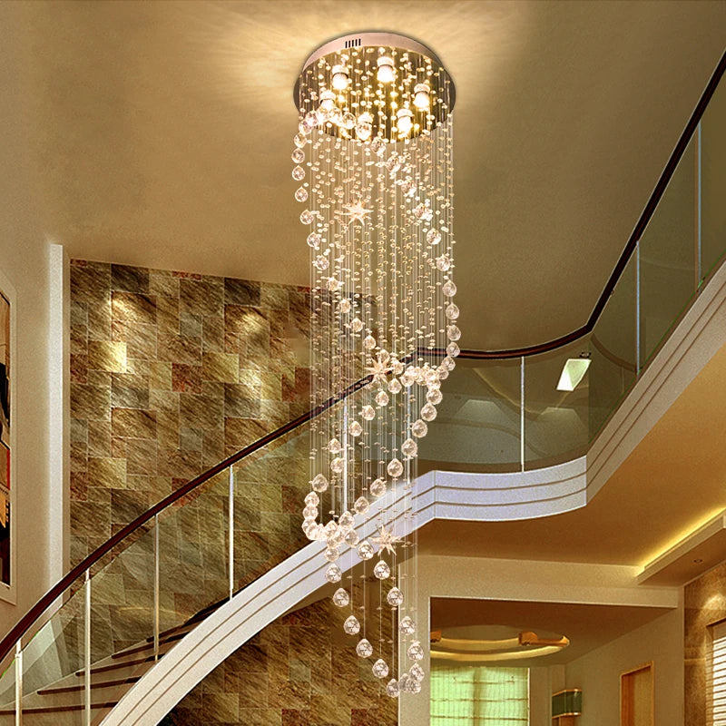 Led Modern Lstairs Spiral Design K9 Crystal Chandelier Lights Villa Hotelchandelier Large Lustres Home Linear Pendant Lighting