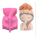HY 3D Beautiful Girl Head Concrete Plaster Flower Pot Silicone Mold Succulent Planter Vase Cement Clay Mold