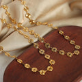 YF3898 Stainless Steel Niche Unique Waterproof Jewelry Set 18k Gold Plated Geometric Spiral Disk Necklace Non Tarnish Bracelet