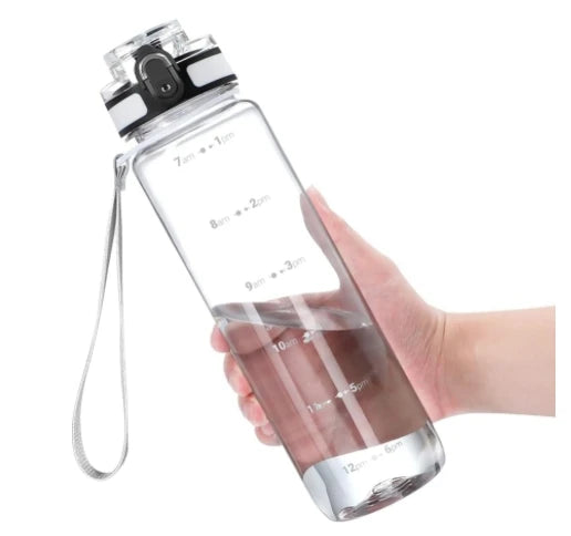 BPA-Free Plastic Sports Bottle  Leak-proof 1L Litres Tritan clear Water Bottle with Time Marker