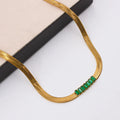 Non Tarnish 18k Gold Plated Stainless Steel Choker Necklace Punk Chunky Flat Snake Chain White Green Zircon Necklace for Women