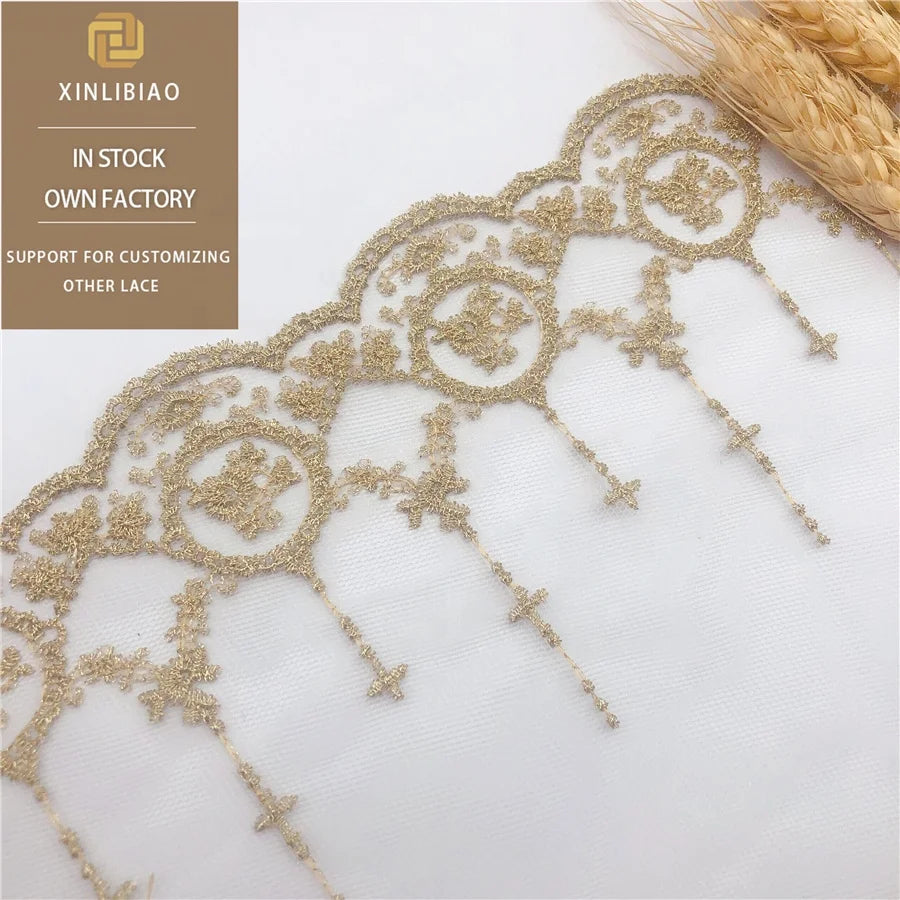 Gauze Embroidery Gold Thread Lace Water Soluble Spot Lace for Garment Hem Accessories for Shoes and Bags