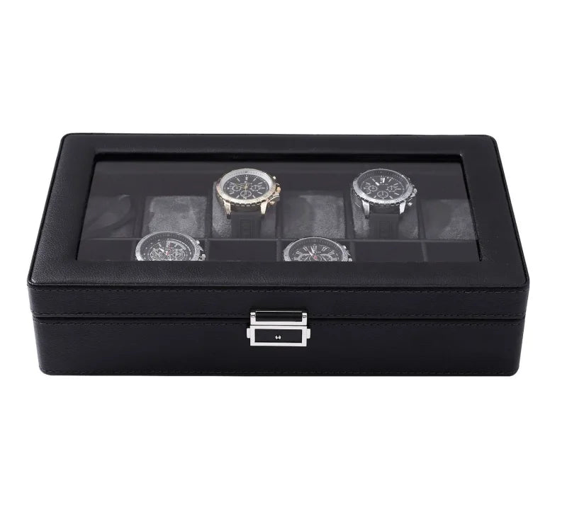 12 Slot Luxury Black Green Leather Watch Storage Display Organizer Box Case
