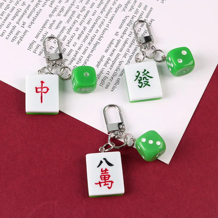 Promotion Fashion Chinese Mah Mahjong Tile Keychain Decorative Key Chain Key Holder Amulet Jong Luck Resin Dice Mahjong Keychain