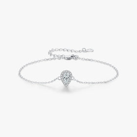 Pear Cut Link Chain Platinum Plated for Women Wedding Fine Jewelry 925 Sterling Silver Water Drop Shining Clear CZ Bracelet