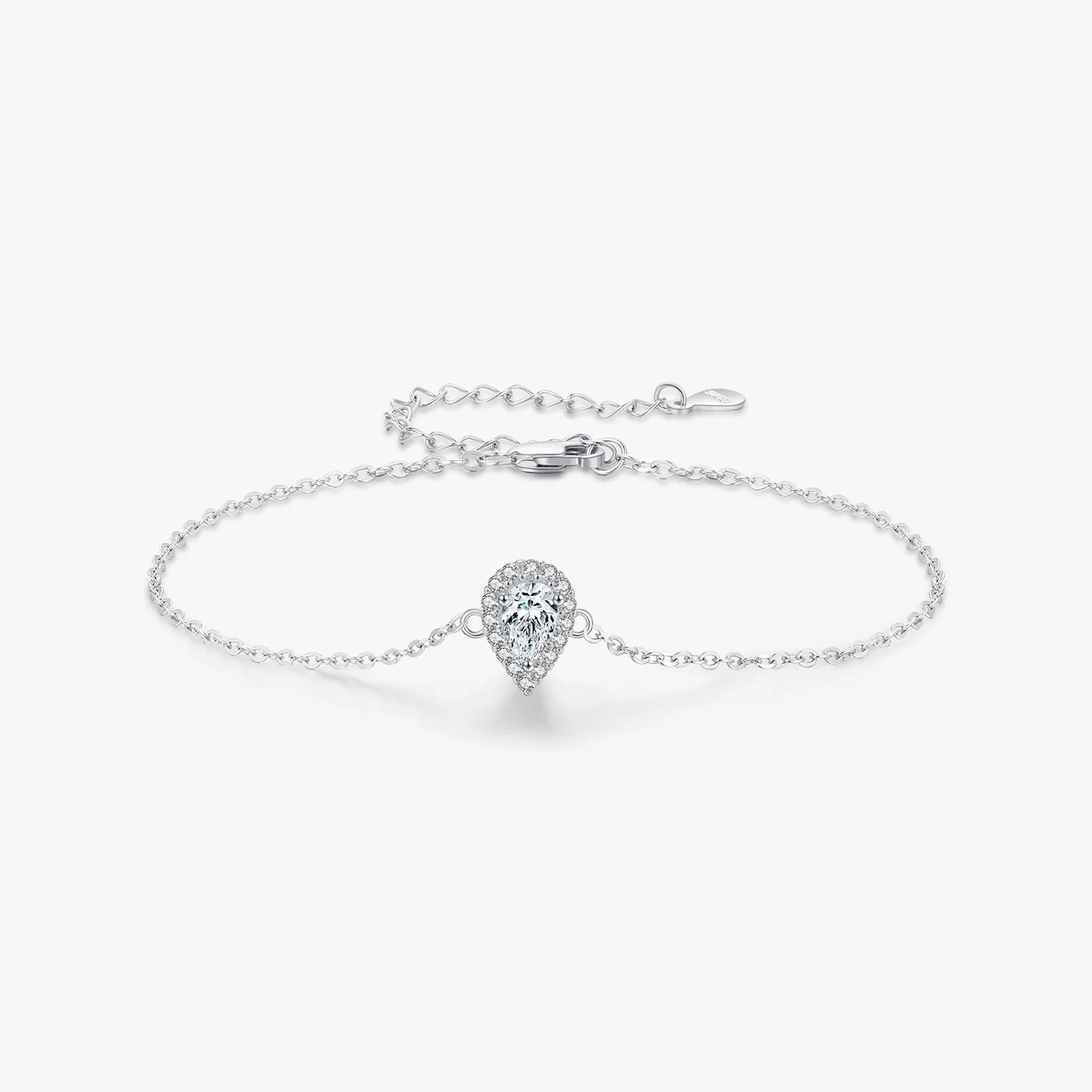 Pear Cut Link Chain Platinum Plated for Women Wedding Fine Jewelry 925 Sterling Silver Water Drop Shining Clear CZ Bracelet