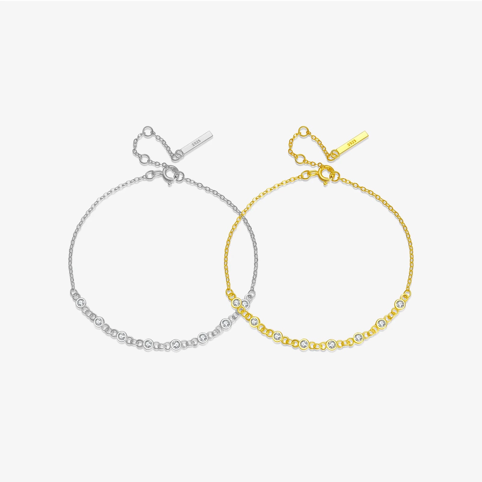 FUAMAY Minimalist 925 Sterling Silver Charm Bracelet 18K Gold Plated Simple Bezel Zircon Bracelet Breloque