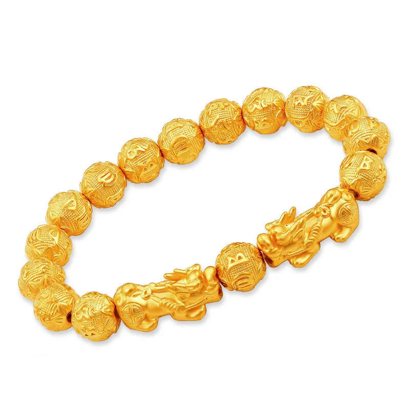 HOT SELLING Mani Mantra Beads Pixiu Bracelet Gold Pulseira Good Lucky Wealth Women Mens Feng Shui Golden Pixiu Bracelet Jewelry