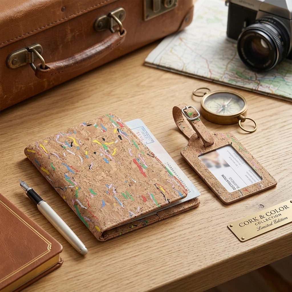 Minimalist Eco-Friendly Cork Wallet Set Fashionable Slim Card Holder Short Purse Women/Men Luggage Tags