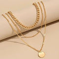 Ins Fashion 18k Gold Plated Clavicle Chain Necklace Stainless Steel Coin Double Layered Necklace for Women