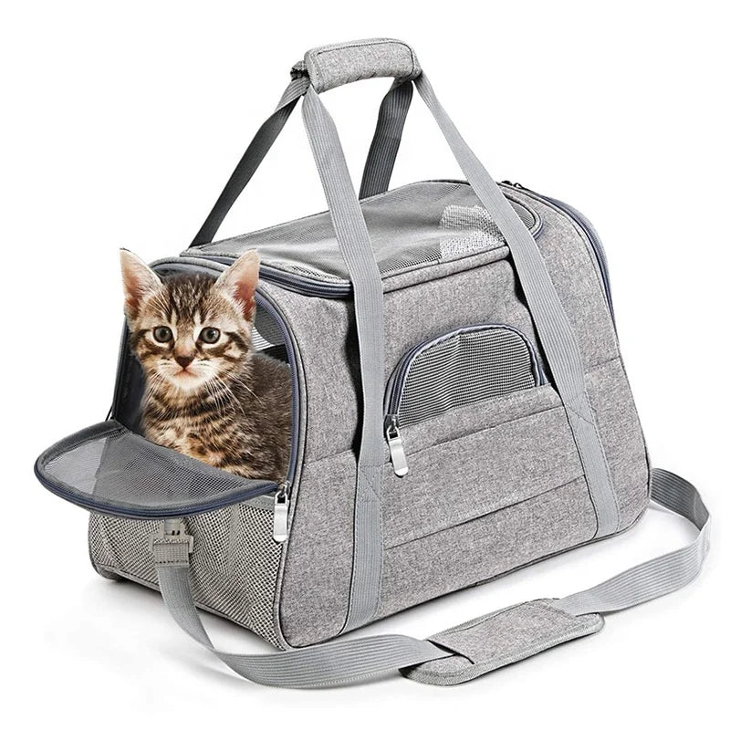 2024 New Design Airline Approved Custom Color Logo Foldable Portable Soft Oxford Zipper Pet Carrier Cat Travel Bag Lazy Pet
