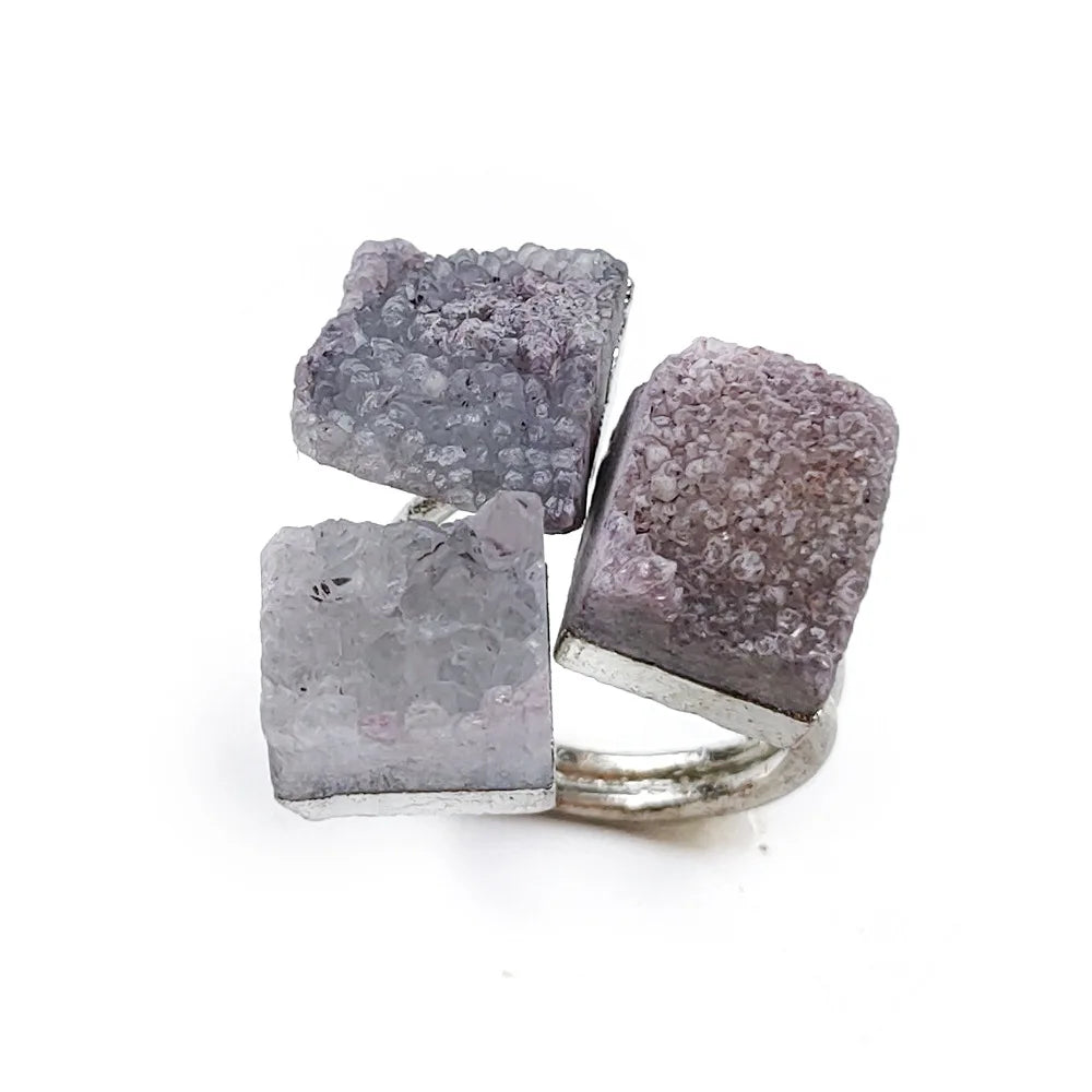 DIY Sparkly Amazing! Natural Stone Ring Fashion Double Druzy Ring with Gold Plating Multi Color Ring for Party Gift