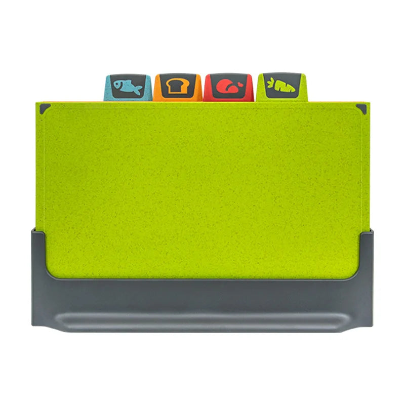 Set of 4 Plastic Cutting Boards with Storage Stand Color Coded Index for Convenient Chopping Board Set