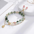 Natural Green Bohemian Double-layer Rhinestone Star Shape Beaded Crystal Bracelet Handmade Gold Plated Women's Party