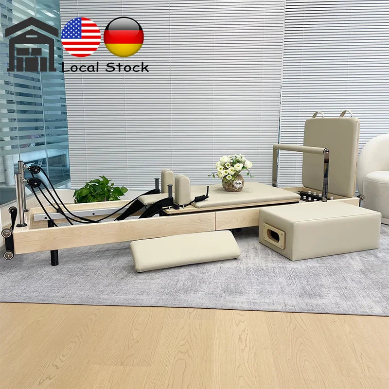 Quality Assurance Durable Wooden Folding Yoga Pilates Reformer Machine with Box Maple Wood Foldable Pilates Equipment