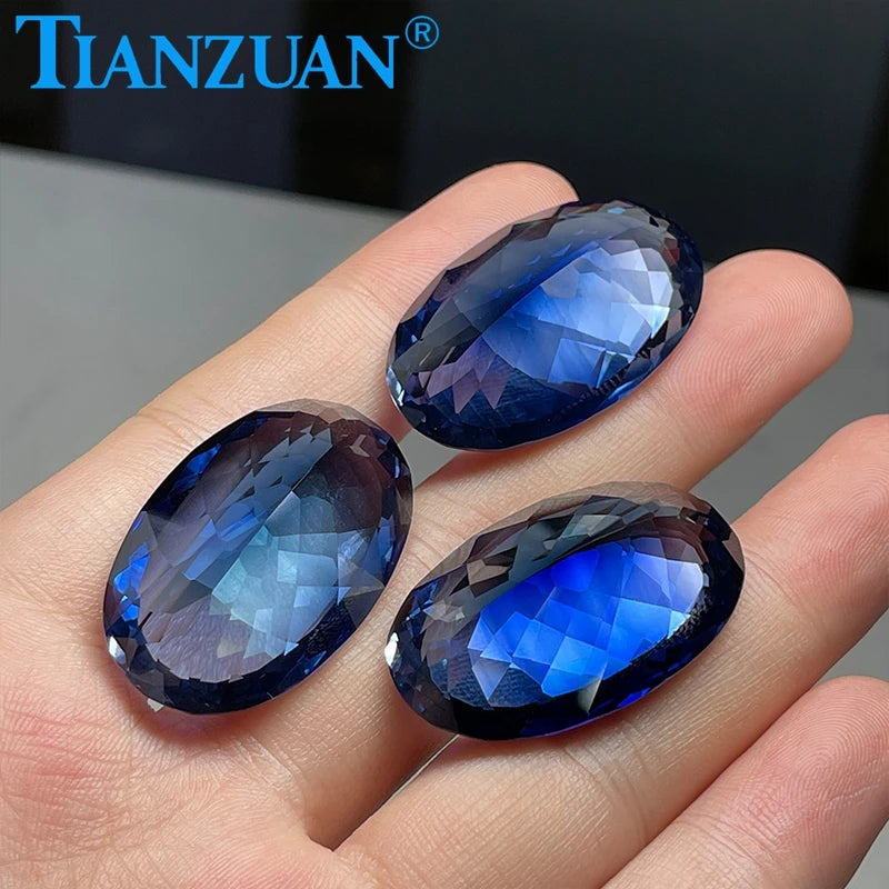 22*35mm 76ct Natural Cut Dark Blue Oval Shape Lab Grown Sapphire Corundum Gem Stone for Jewelry Making