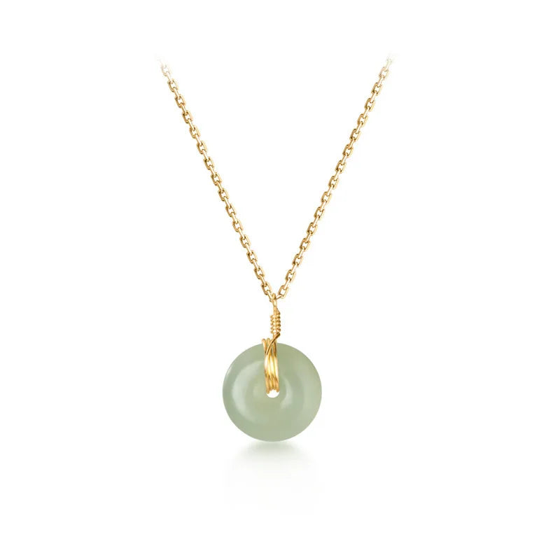 Tongxin Small and Safe Buckle Necklace Fashion Hetian Jade Round Pendant S925 Silver Plated 18k Gold Necklace for Women