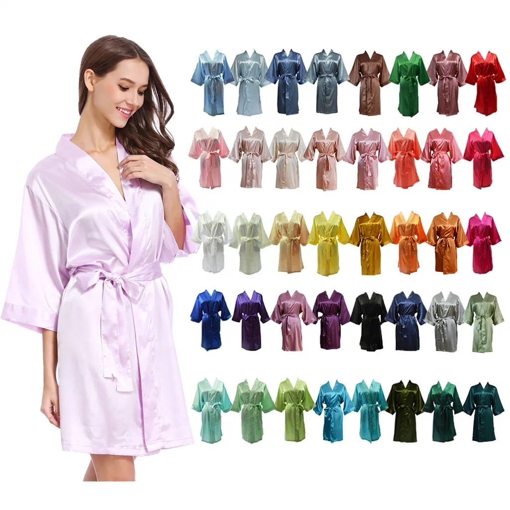 Plus Size Luxury Wedding Bride Bridesmaids Women Morning Gown for Marriage Bridal Party Silk Satin Kimono Robe Dresses
