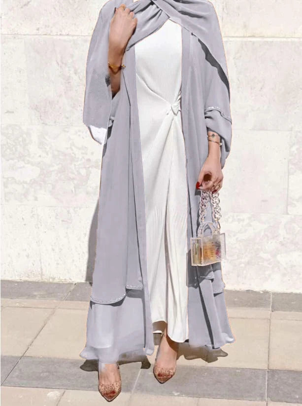 Latest Fashion Turkish Plain Color Muslim Dress  Luxury Elegant Women Front Open Islamic Abaya